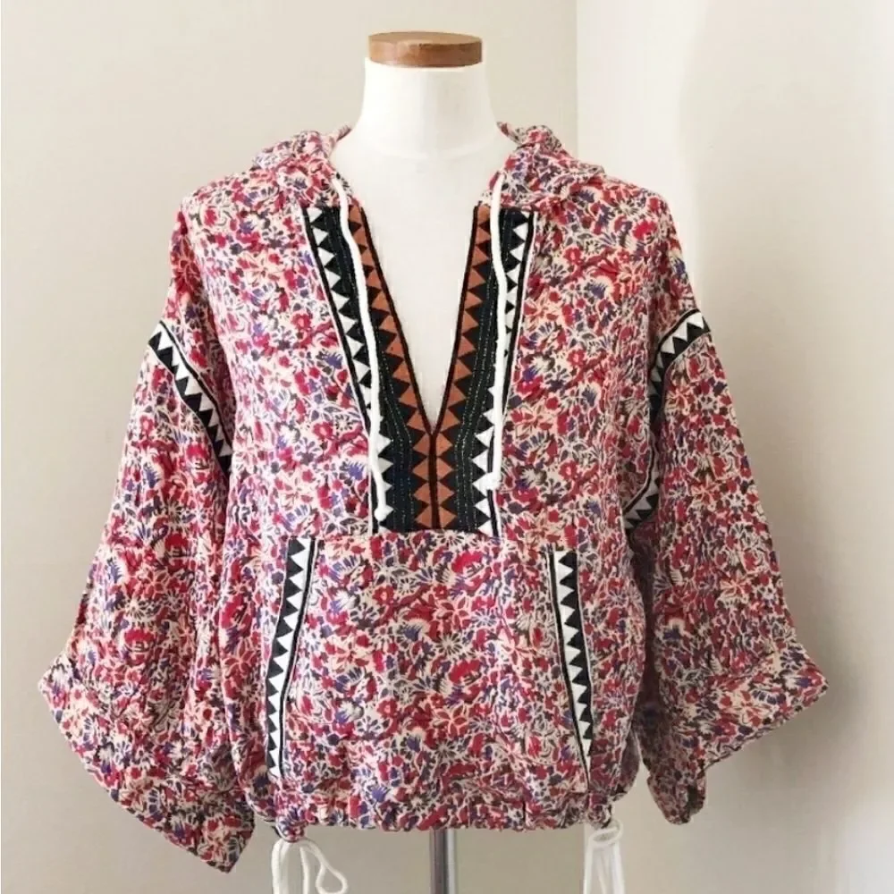 Free People Rare Embroidered Hoodie Top Size XS
